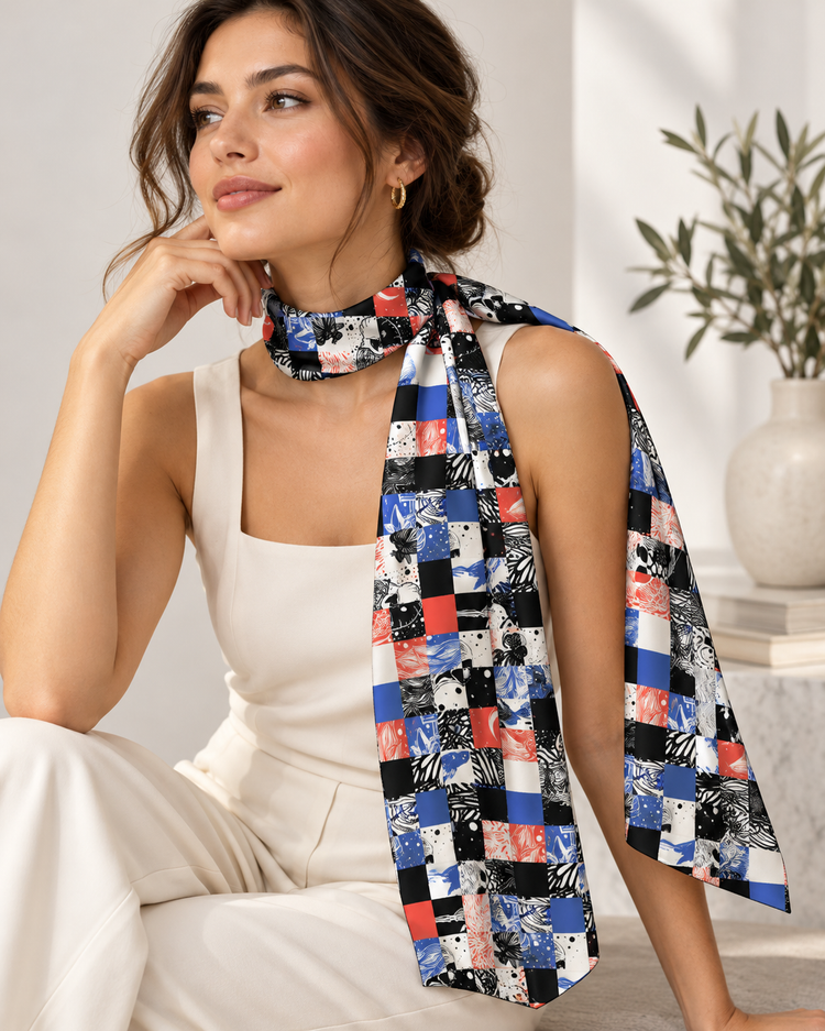 Model wearing the Mosaic scarf